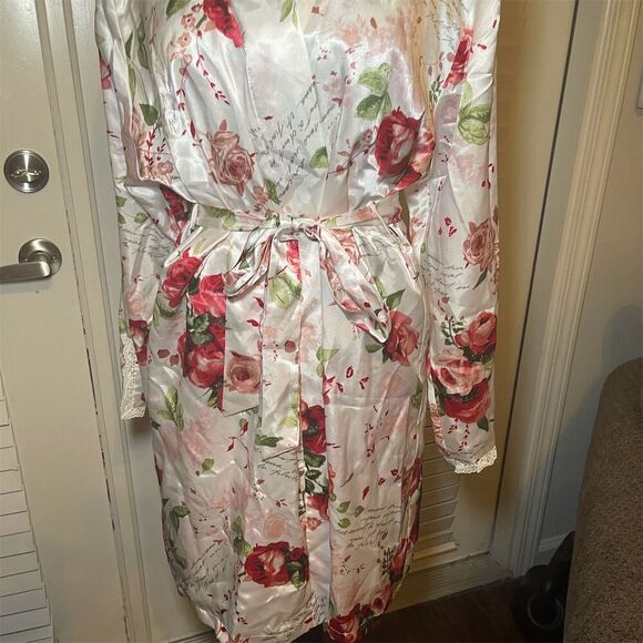 Delicates Women's M Vintage Floral Satin Robe & Dress Set Multicolor - Picture 1 of 16